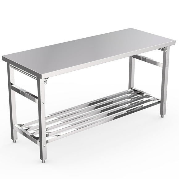 EDTara Table de Travail en Acier Inoxydable 24 x 60 Pouces pour Préparation et Travail, Pliante NSF Usage Intensif Table de Préparation Alimentaire Commerciale avec Étagère Réglable
