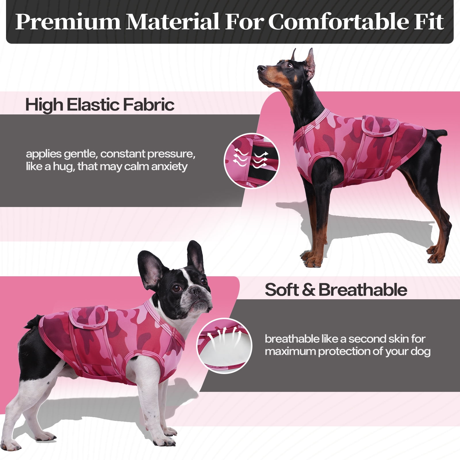 Kuoser Dog Anxiety Vest, Soft and Reflective Calming Shirt for Dogs, Breathable Pet Anxiety Jacket Wrap for Fireworks, Thunderstorms, Separation, Travel, Camouflage, Small