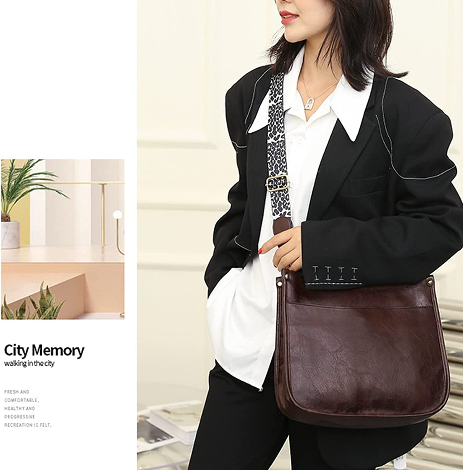 Women Shoulder Bag Vintage Crossbody Purse Handbag with Leopard Guitar Strap Hobo Satchel Bag