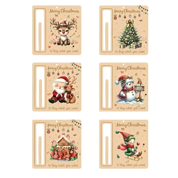 Christmas Wooden Money Card Holders Set of 6 Festive Gift Card Envelopes with Holiday Designs for Gift Giving Merry Christmas