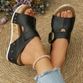 thumbnail image 3 of Cork Footbed Platform Wedges Slides Sandals for Women 2025 Fashion Buckle Studded Chunky Heeled Dress Slip on, 3 of 8