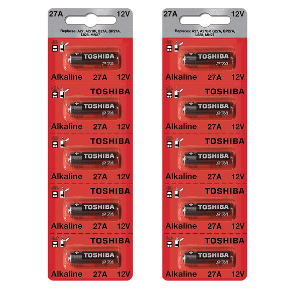 Toshiba 27A 12V Alkaline Battery 27A A27BP G27A GP27A L828 MN27 (10 Batteries)