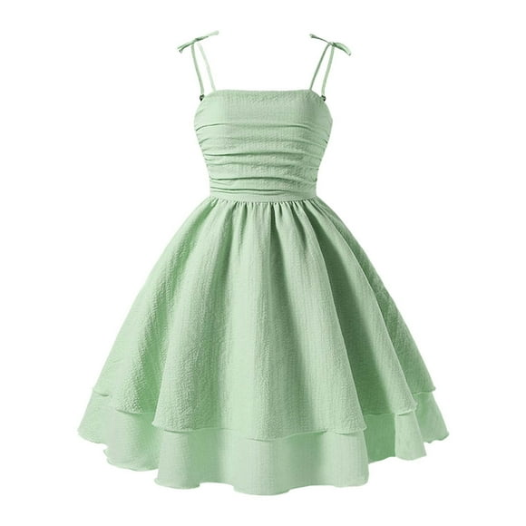 HNMKIU Girls Skater Dress Girls Summer Dress Sleeveless Strappy Casual For Kids Age 8 12 Elastic Comfortable Outdoor Play Outfit Green,11 Years