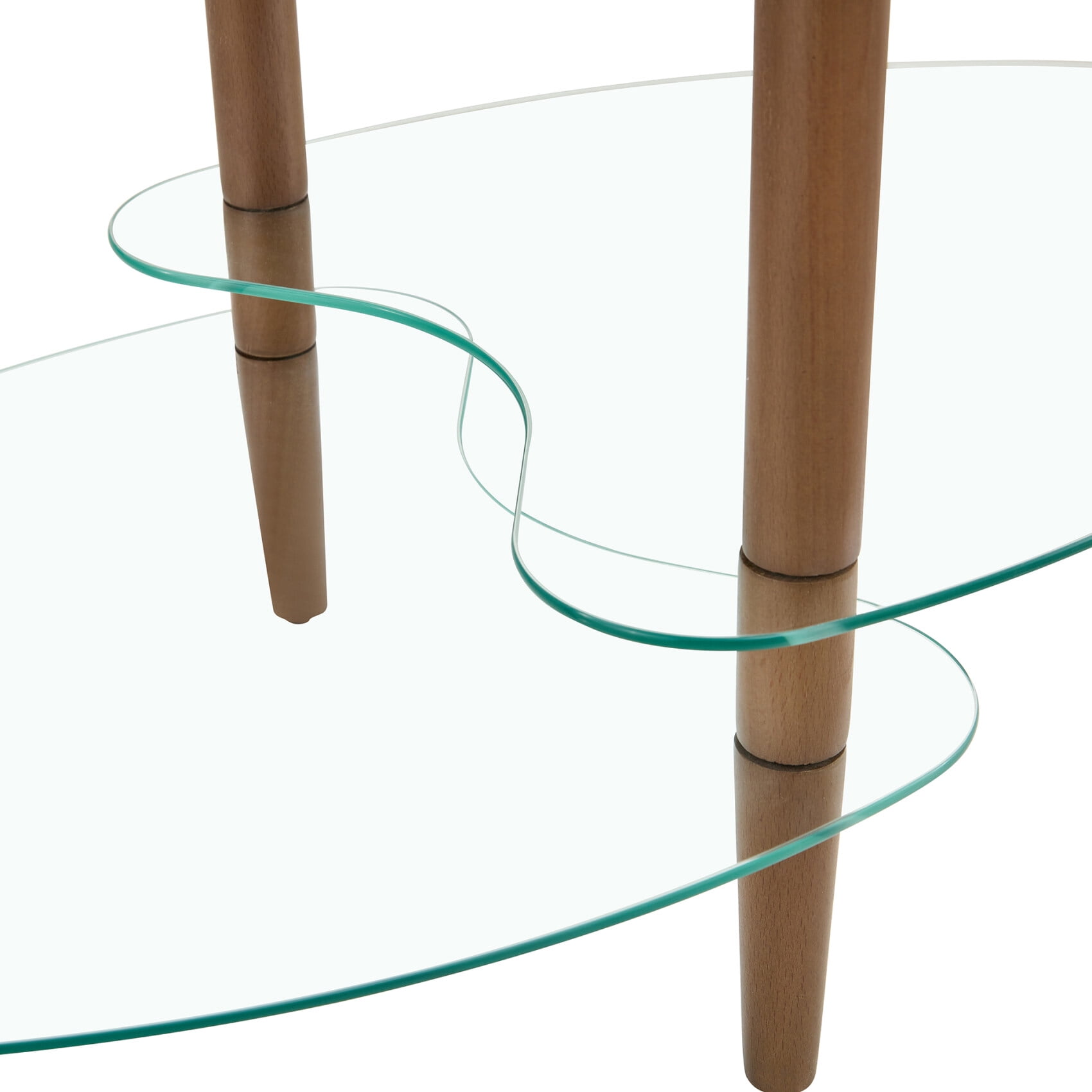 Glass Coffee Table, Modern Multi-Function 3-Layer Oval Tea Table with Wood Legs, Tempered Glass Small Coffee Table for Living Room, Bedroom, Brown