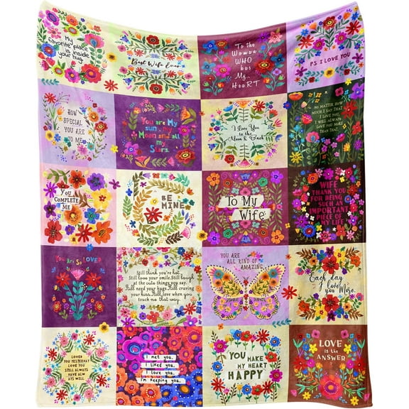 To My Wife Blanket from Husband,Valentines Day Gifts for Wife,Wedding Anniversary Romantic Gifts for Wife Birthday Christmas Valentine's Mother's Day,Love Letter Printed Throw Blanket 60” x 50”