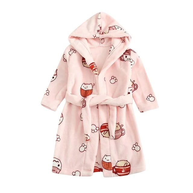 Toddler Baby Boys Girls Cartoon Bathrobes Flannel Night-Robe Sleepwear