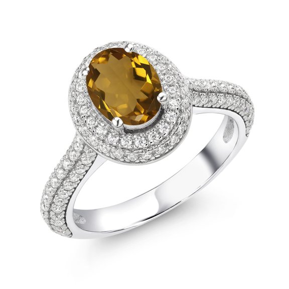 Gem Stone King 925 Sterling Silver Ring Oval Quartz Moissanite (1.64 Cttw)
