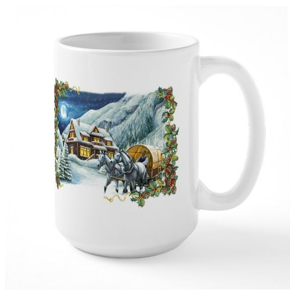 CafePress - Christmas Winter Scene Large Mug - 15 oz Ceramic Large White Novelty Mug