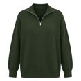 thumbnail image 4 of Huyun Women's Half Zip Sweater Ribbed Knit Long Sleeve Pullover with Collared V-Neck Casual Business Tops for Fall Winter Army Green,S, 4 of 5