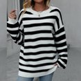 thumbnail image 5 of VISALY Pullover Crewneck Sweatshirt Striped Sweater Women's Casual Long Sleeve Pullover Sweaters O Neck 2023 Fall Winter Sweater Jumper Tops Crochet Sweaters Baggy Sweaters Office Sweater White M, 5 of 8