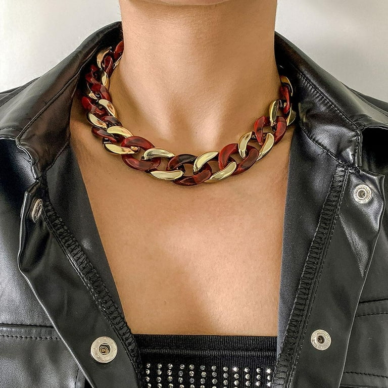Punk Colorful Geometric Choker Necklace – Acrylic Resin Chunky Collar, Adjustable Vintage Statement Jewelry For Women