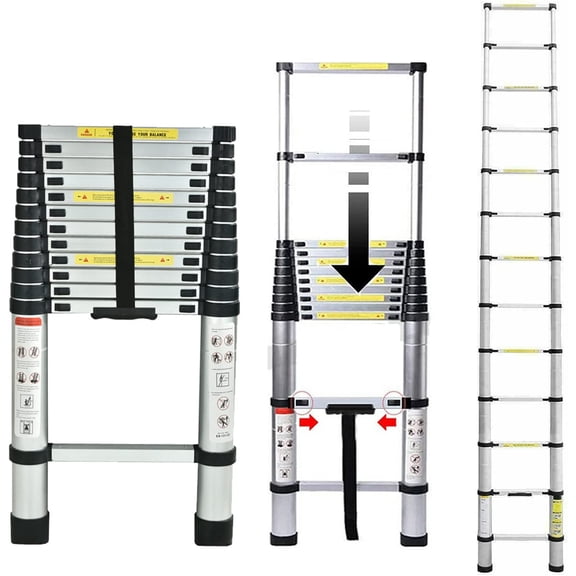 16.4 FT Extension Ladder for Home, Aluminum Telescoping Ladder Heavy Duty 330 Lb Capacity, Lightweight Portable Multi-Purpose Telescopic Ladder for Roof or Household Daily, As Loft Ladder, Rv Ladder
