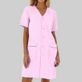 thumbnail image 2 of OSOLU Women Solid Color Loose Short Sleeve White Lab Coat Soft Dailywear, 2 of 3