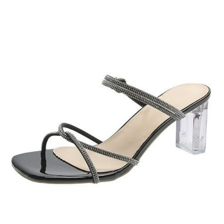 

nsendm Womens Water Sandals 10 Fashion Summer Women Sandals Thick High Heel Rhinestone Women Platform Sandals Size 9 Sandal Black 8.5