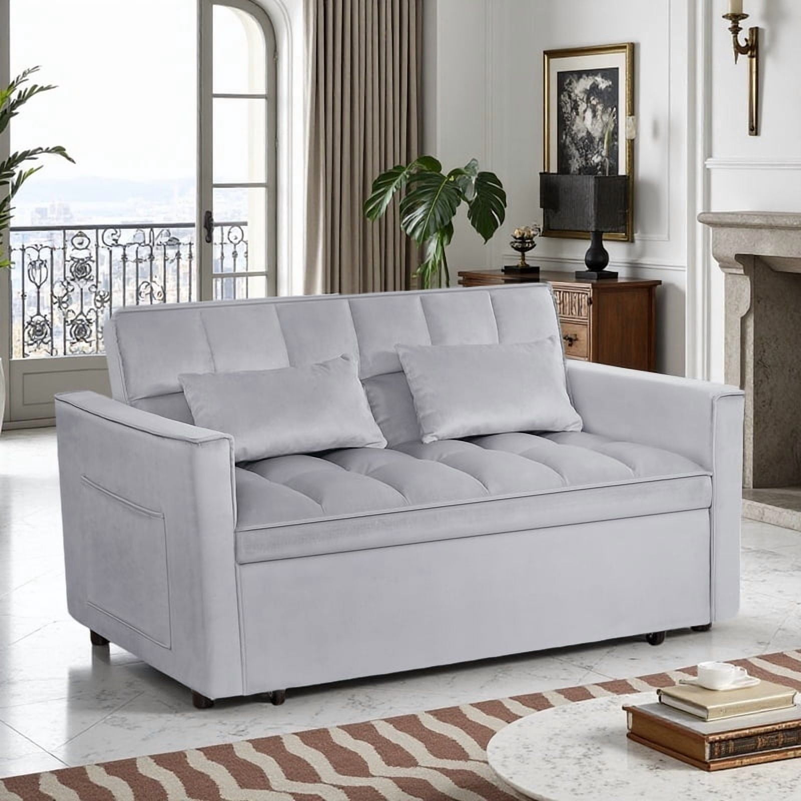 Gewnee 54" Velvet Upholstered Pull Out Sleeper Loveseat for Home,Office,Guest Room.Silver Grey