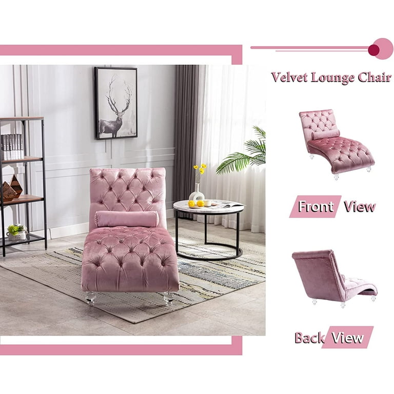 KINFFICT Velvet Chaise Lounge Chair with Toss Pillow, Modern Tufted Button Lounge Chair, Upholstered Indoor Sleeper Chair for Living Room, Bedroom, KINFFICT Velvet Chaise Lounge Chair with Toss Pillow, Modern Tufted Button Lounge Chair, Upholstered Indoor Sleeper Chair for Living Room, Bedroom,