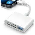 thumbnail image 1 of SD Card Reader for iPhone iPad, 4 in 1 Micro SD/SD Card Reader to iPhone Adapter, SD Card Viewer with TF/SD Dual Slot, Portable Camera Memory Card Reader for iPhone with Charging Port, Plug and Play, 1 of 7