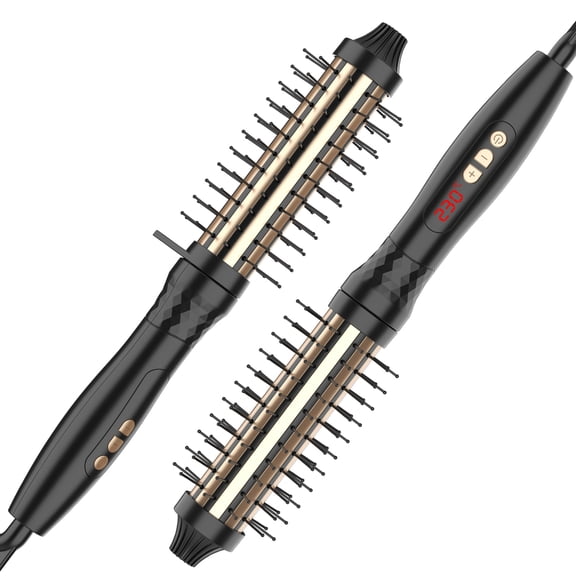 Professional Heated Round Brush for Volumizing and Curling, 2-in-1 Hot Styling Comb with Ceramic Tourmaline Barrel, Adjustable Heat Settings & Anti-scald Bristles