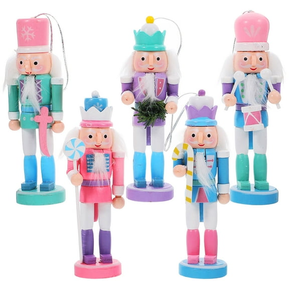 LULULION 5Pcs Miniature Nutcracker Ornaments Wooden Traditional Style Home Decor for Christmas Tree