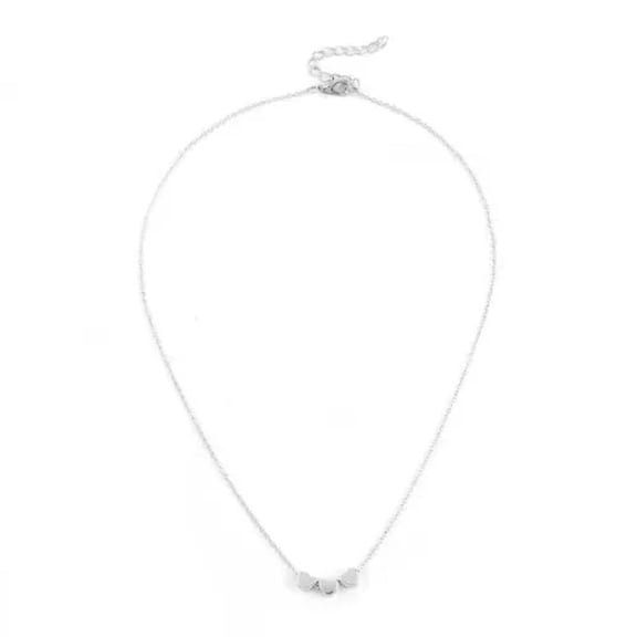 HOOUN Fashion Women Chain Necklace 3D Retro Simple Three Love Heart Pendant 1902-Silver