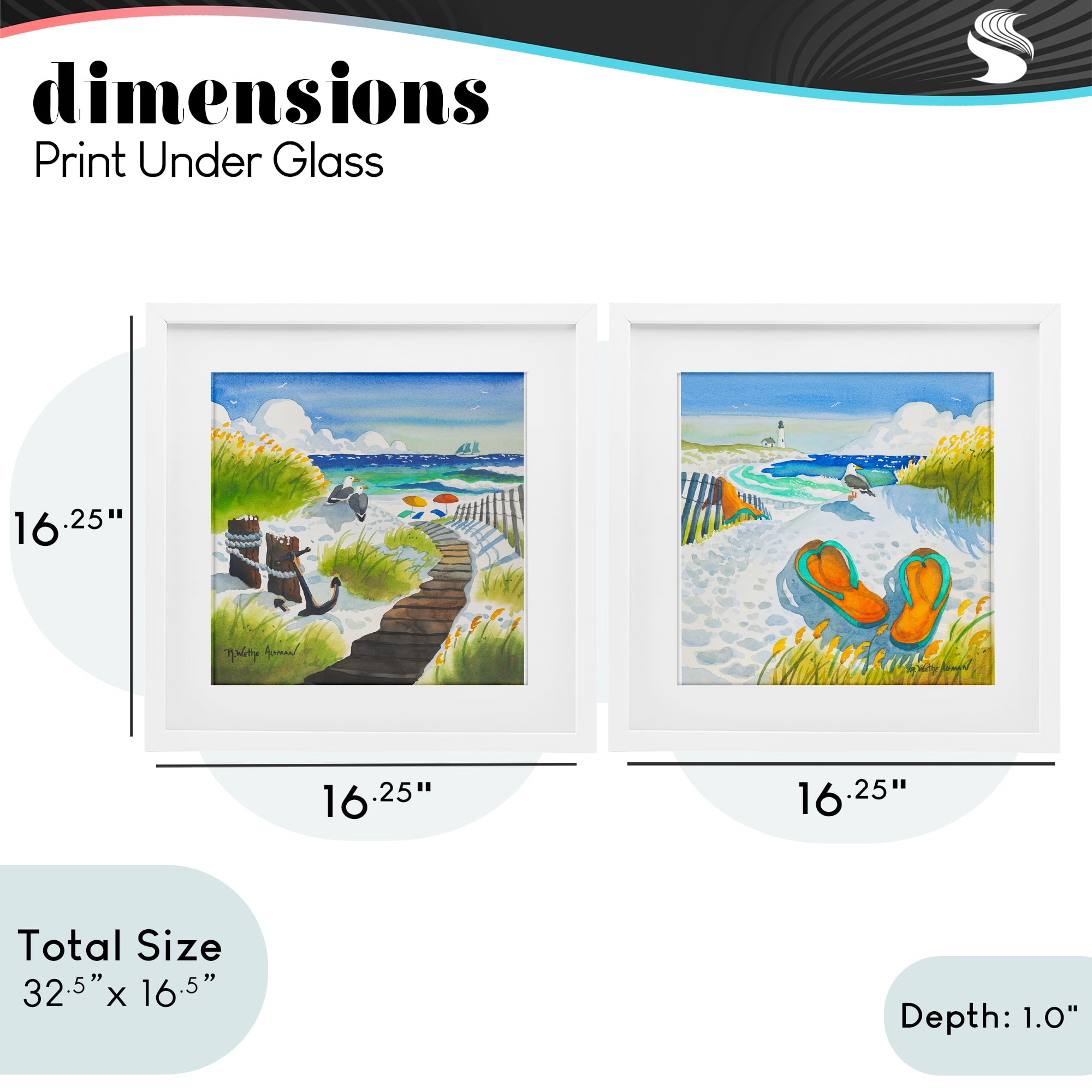Stupell Industries Boardwalk Through Beach Scenery 2 Piece White Framed Print Under Glass Set, design by Robin Altman