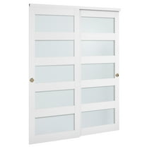 KFFKFF Sliding Closet Door, 60" (Double 31") x 80", Frosted Glass Bypass Doors with Hardware Kit & Floor Guide, Durable Wood and MDF Panels with Water-Resistant PVC Finish for Bedrooms and Closets
