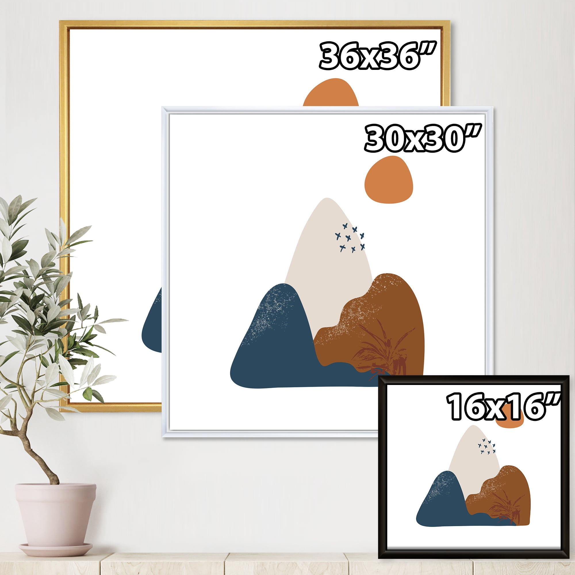 Designart 'Abstract Minimal Shapes Under Flowers VI' Modern Framed Canvas Wall Art Print