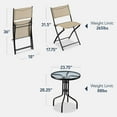thumbnail image 2 of YYEAN  3-Piece Patio Bistro Dining Furniture Set w/Textured Glass Tabletop, 2 Steel Folding Chairs, Polyester Fabric -Beige, 2 of 11