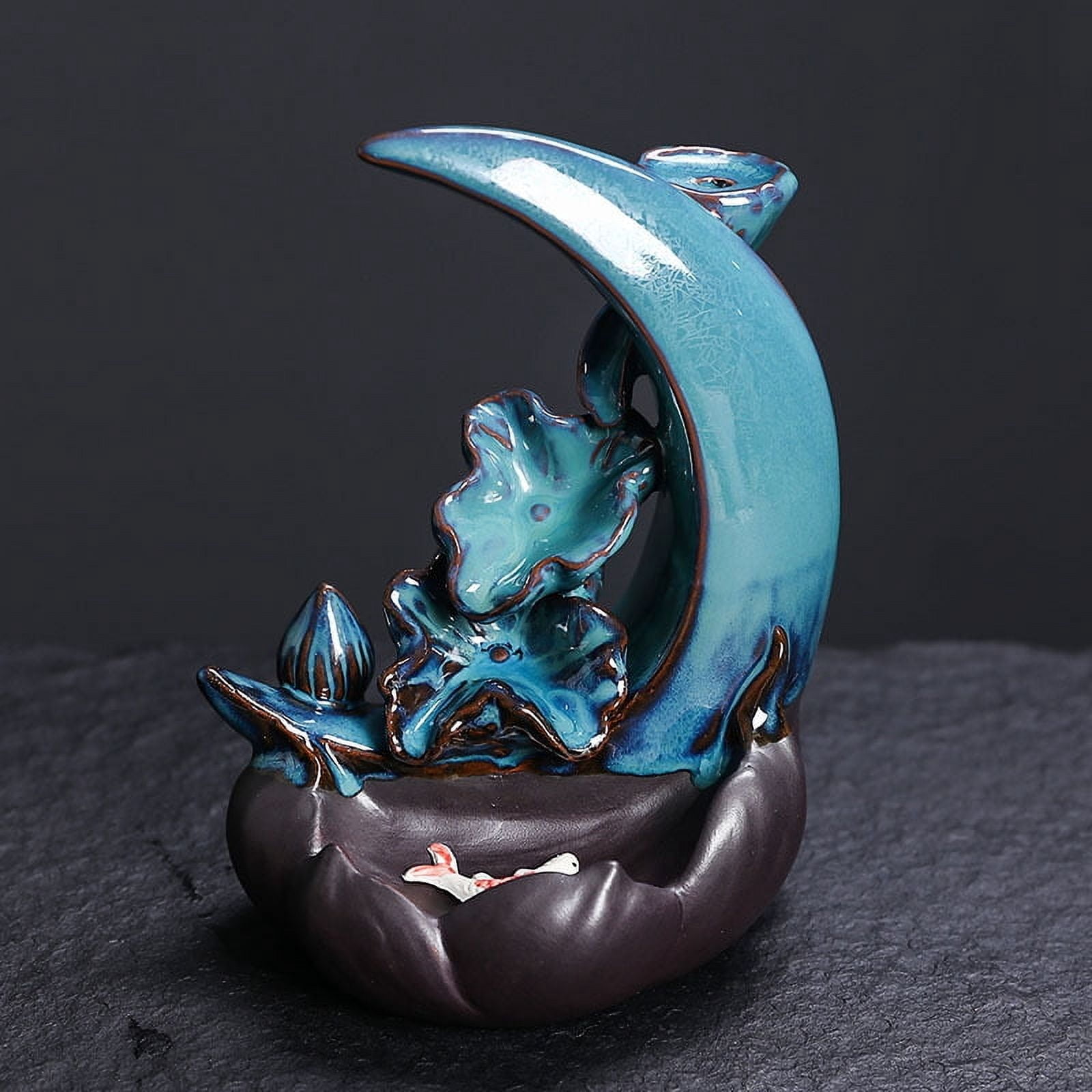 Ceramic Sandalwood Incense Holder Moon Shape Incense Seat Creative Lotus Leaf Backflow Incense Burner Crafts Home Decoration