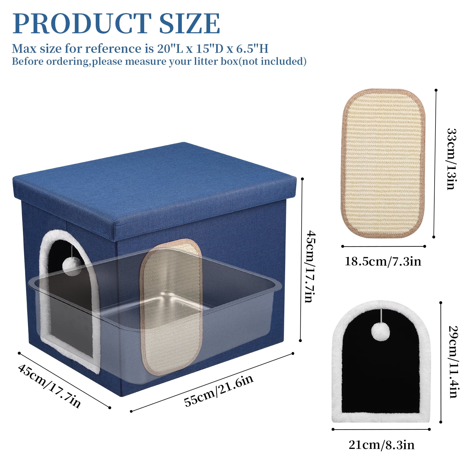 Cat Litter Box Enclosure Furniture, Foldable Hidden Litter Box with Mesh Storage Bag, Litter Box Furniture with Waterproof Inside, Easy Clean