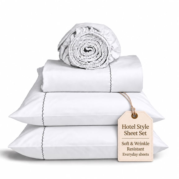 Loomsnest 1800 Series Double Brushed Microfiber 4 Piece Queen Sheet Set, Hotel Style, Wrinkle & Fade Resistant, 16 Inch Deep Pocket, White