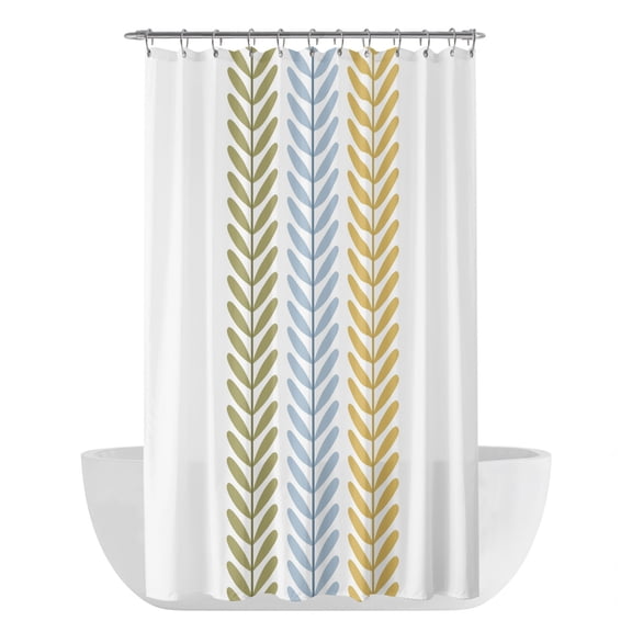 Green Blue Yellow Botanical Shower Curtain - Water Repellent Fabric Shower Curtains Washable, Vertical Leaves Rustic Decorative Polyester Cloth Bathroom Curtains Modern Bath Decor 36"x72"