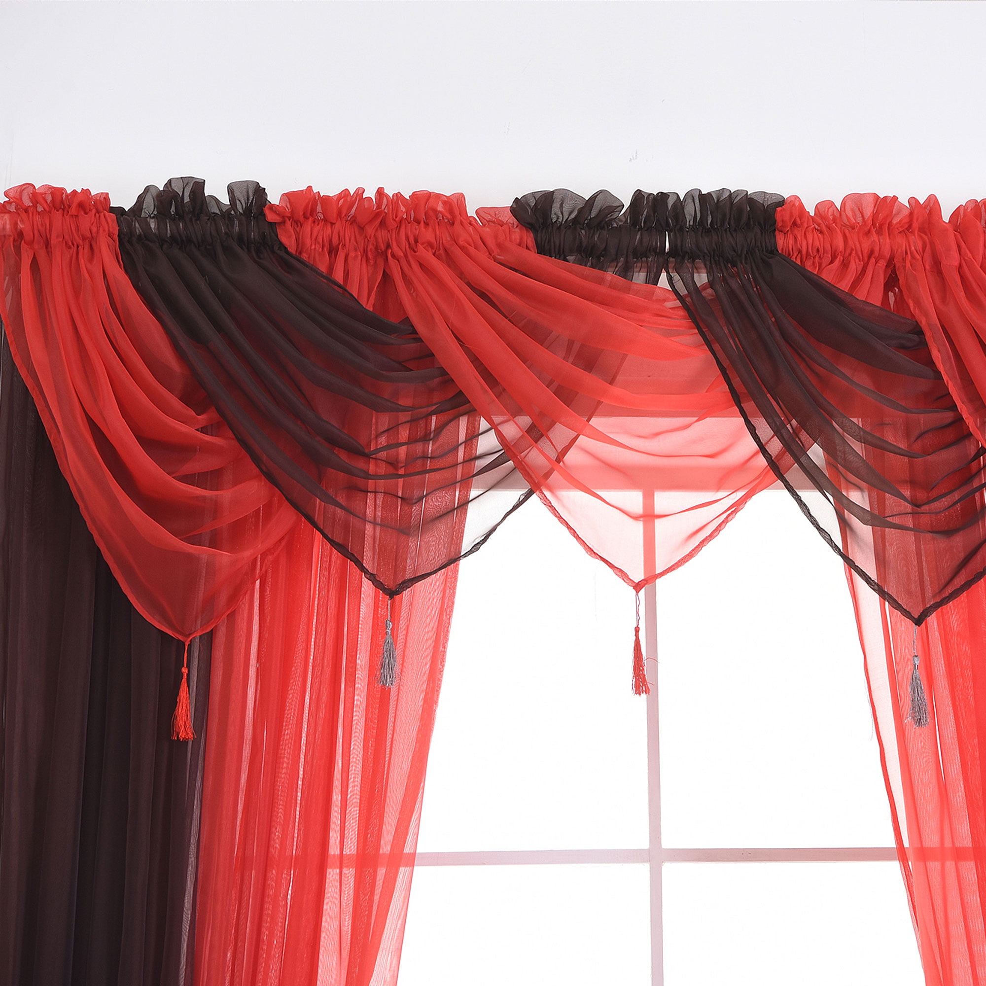 Curtain Net Panel Shimmer Beaded Swag Voile Slot Top Rod Black Pink White Drape 