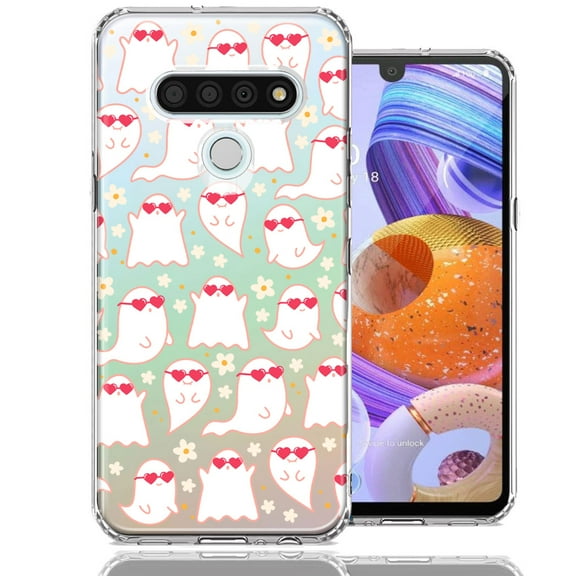 MUNDAZE LG K51 Floating Heart Glasses Love Ghosts Vaneltines Day Cutie Daisy Double Layer Phone Case Cover