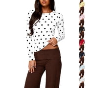 UDAUDU Women Polka Dot Long Sleeve Tops Underscrub Polkadot Comfort Slim Fit Going Out Shirt M