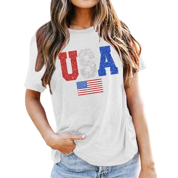 DHFJKG 4Th Of July Shirts For Women American Flag Print 250 Years Anniversary USA T Shirt Short Sleeve Crew Neck Tees