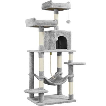 YaheeTech 58-in Cat Tree & Condo Scratching Post Tower, Gray