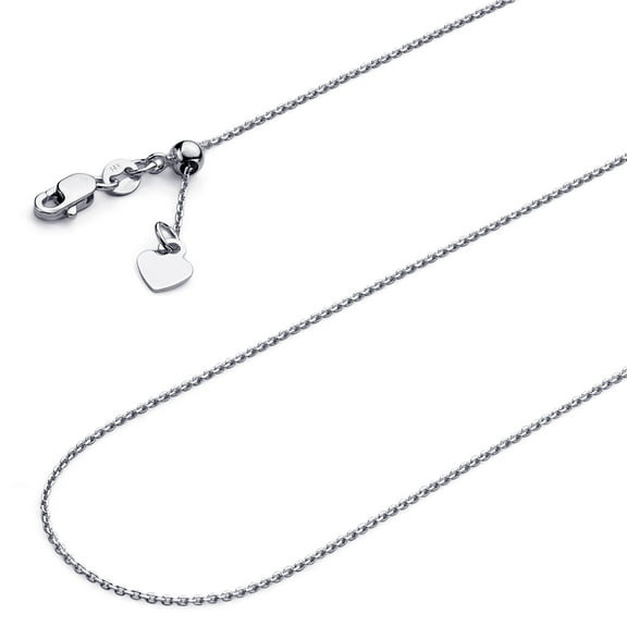 Wellingsale 14k White Gold Polished Solid 0.9mm Cable Link Length Adjustable Chain Necklace with Lobster Claw Clasp - 20"