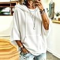 thumbnail image 2 of Women's Soft Waffle Knit Hoodies Oversized 3/4 Dolman Sleeve Hooded Sweatshirt Loose Casual Pullover Tops Fall Fashion Outfits White, 2 of 6