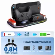 Charging Dock & Storage Station for Nintendo Switch 2 - Charges 2 Joy-Cons and 1 Nintendo Switch 2 Pro Controller, 12 Game Slots, RGB- Black
