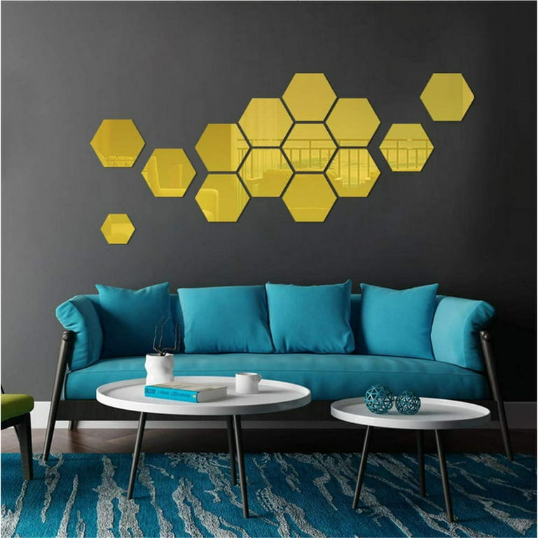 12 Pcs Mirror Acrylic Wall Stickers Removable Mirrors Wall Decal Geometric  Hexagon Decal Wall Sticker For Home Bedroom Living Room Decor