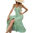 thumbnail image 4 of Vestido largo de verano sin mangas, cuello en V sin espalda estampado de flores cordón irregular, 4 of 5