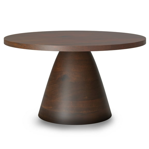 Winnie 30 inch Wide Modern Solid Acacia Round Pedestal Coffee Table in Walnut, Assembled