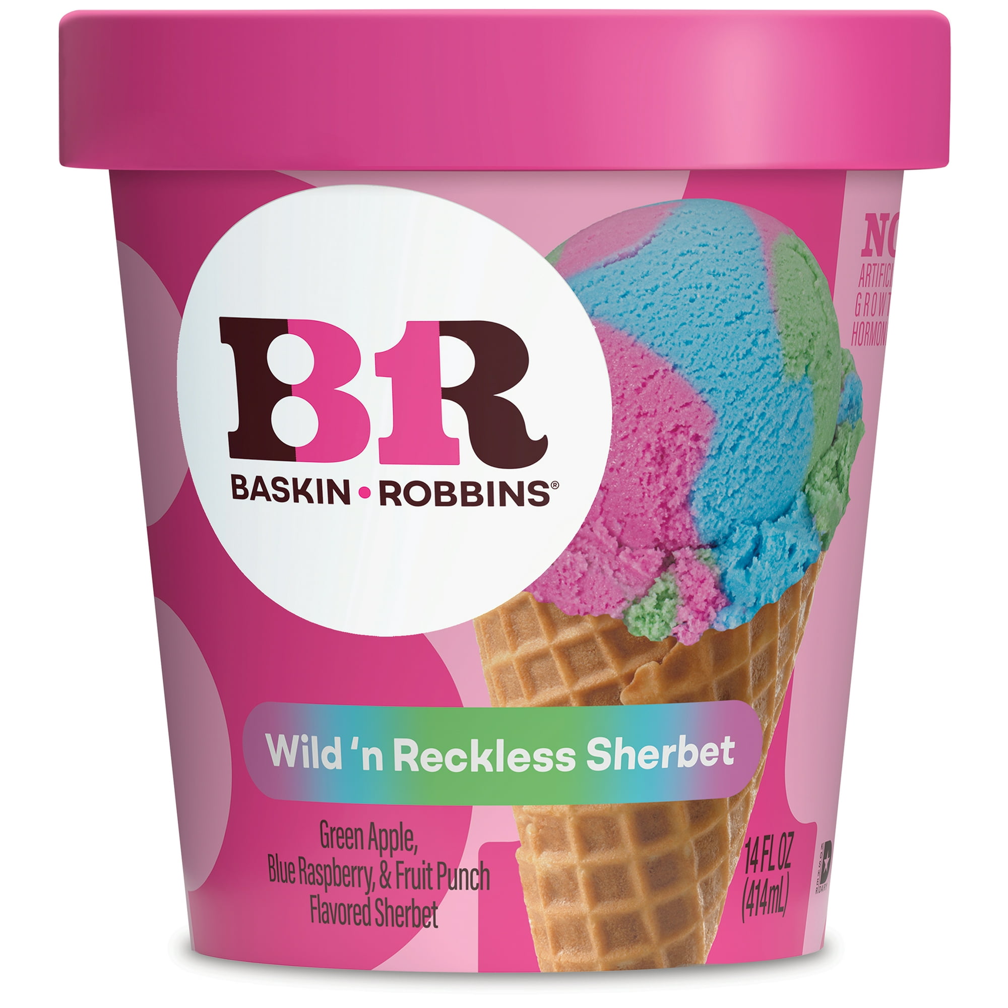 Baskin-Robbins Wild ‘n Reckless Sherbet, 14 fl oz Cup – Green Apple, Blue Raspberry, and Fruit Punch Flavored Sherbet