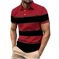thumbnail image 2 of SGFCWSX Polo Shirts for Men Short Sleeve Striped Daily Slim Fit Casual Golf Shirts Red Size L, 2 of 5