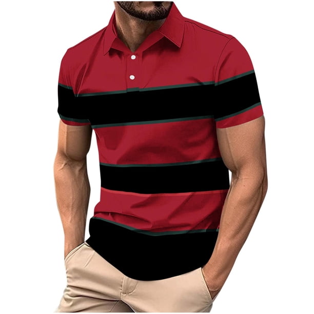 Blusa y camisa de manga corta con cuello vuelto para hombre, informal, de manga larga, con botones estampados, de poliéster