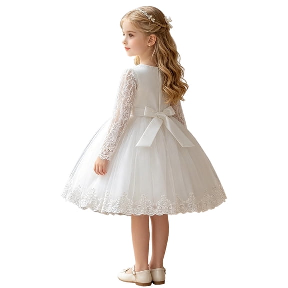 Curuila Toddler Kids Girls Dress Long Sleeve Solid Color Lace Crew Neck Fashion Dresses Size 3-4 Years