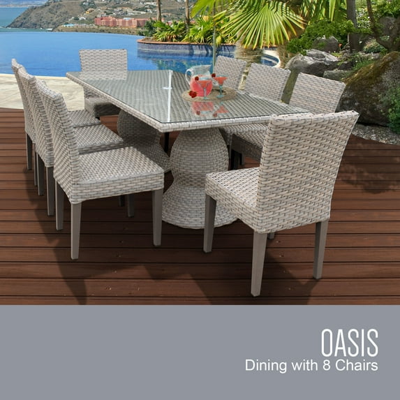 Rectangular Outdoor Patio Dining Table with 8 Armless Chairs - Grey Stone, Made of PE Resin with Powder Coated Aluminum Finish