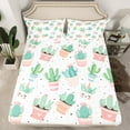 thumbnail image 2 of jejeloiu Cartoon Cactus Queen Sheet Sets,Kawaii Unicorn Flat Sheet,Green White Pink Queen Fitted Sheet For Girls Kids,Luxury Bedroom Decor,4pcs, 2 of 7