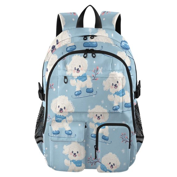 DIXRUYEE Skiing Dog Pattern Backpack for School 14”Laptop Compatible with Reflective Safety Strips